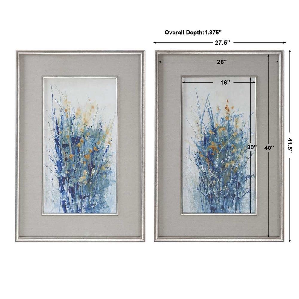 Indigo Florals Framed Prints, Set of 2