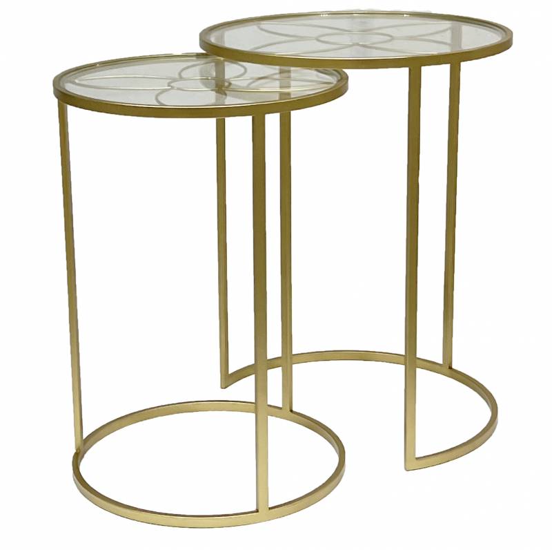 TABLE SET OF 2 WITH GLASS TOP