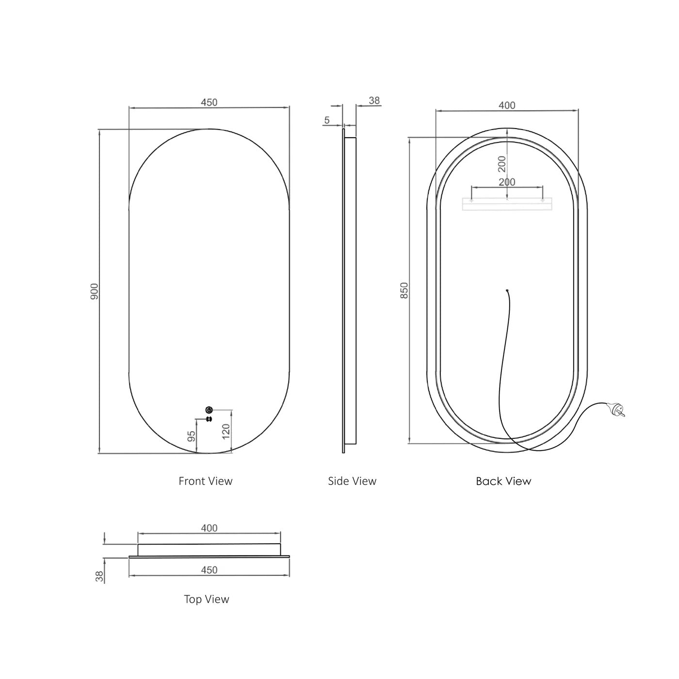 LED Oval Mirror Frameless 900(H) X 450(W)