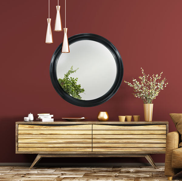 Round Black Wall Mirror - 90cm