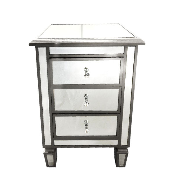 Manhattan Bedside Table Bevelled Glass Style in Silver Colour