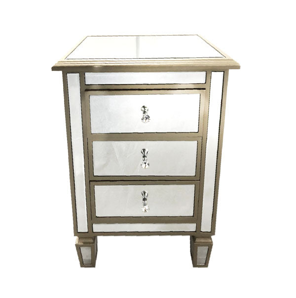 Manhattan Bedside Table Bevelled Glass Style in Champagne Colour