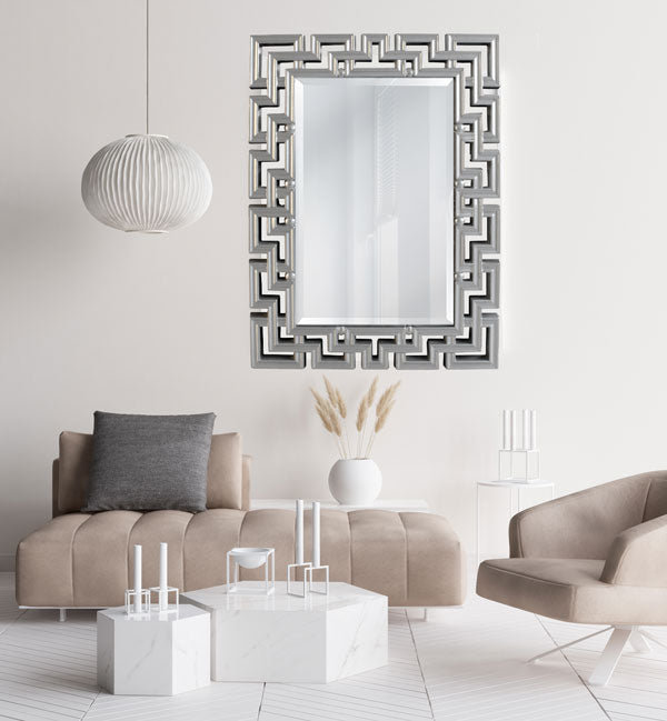 Luxury Geometric Silver Wall Mirror – Statement Decorative Accent