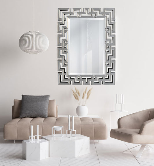 Luxury Geometric Silver Wall Mirror – Statement Decorative Accent