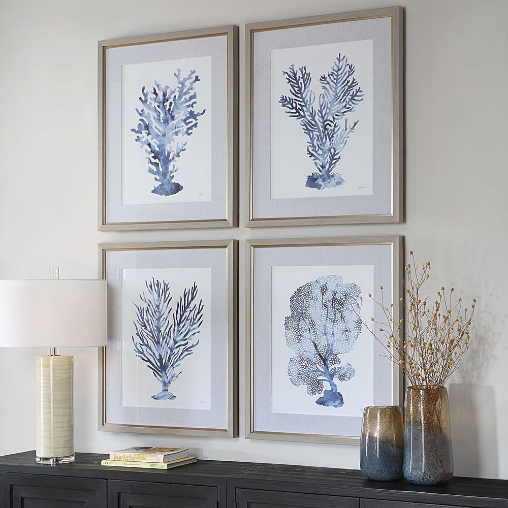 Shibori Coral Framed Prints, Set of 4