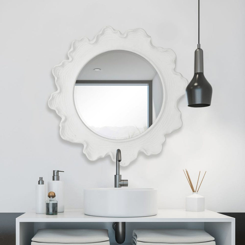 Sea Coral Round Mirror, White – Advance Mirrors