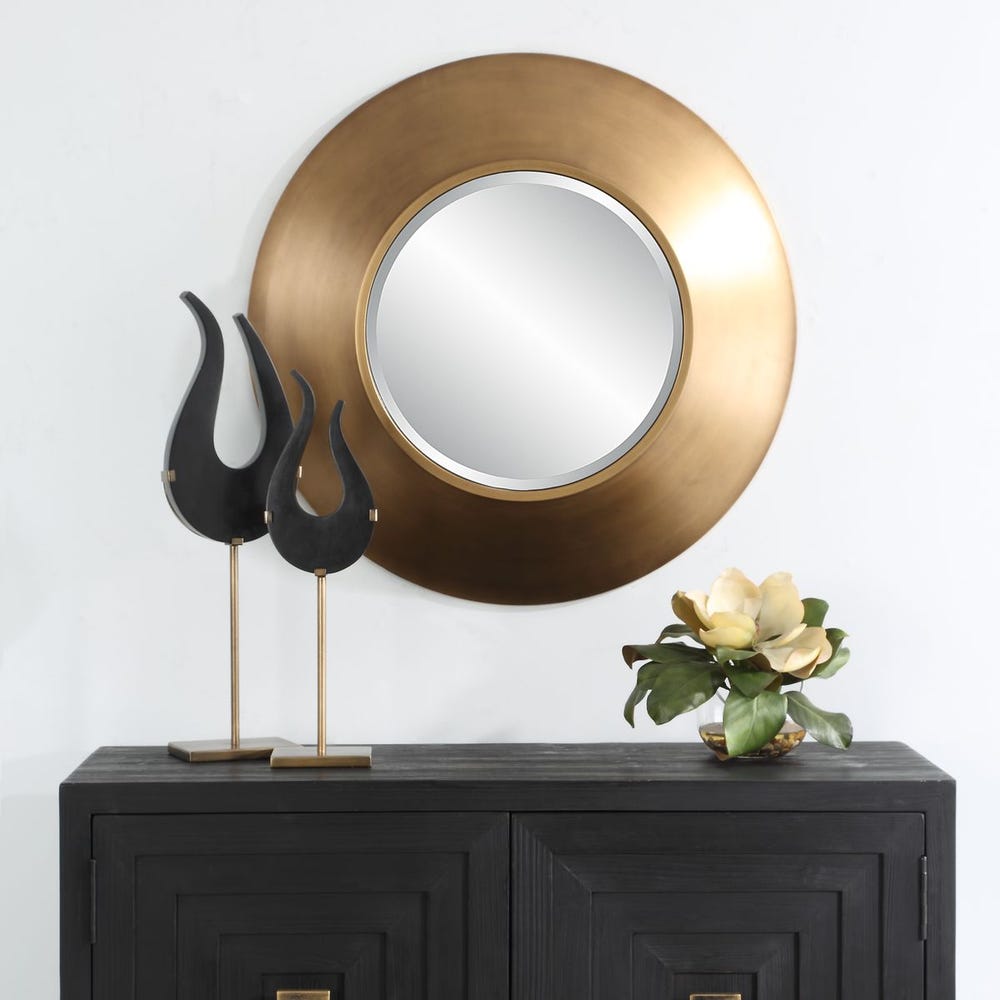 Contessa Wide Gold Round Wall Mirror – Luxury Brushed Metal Statement Mirror