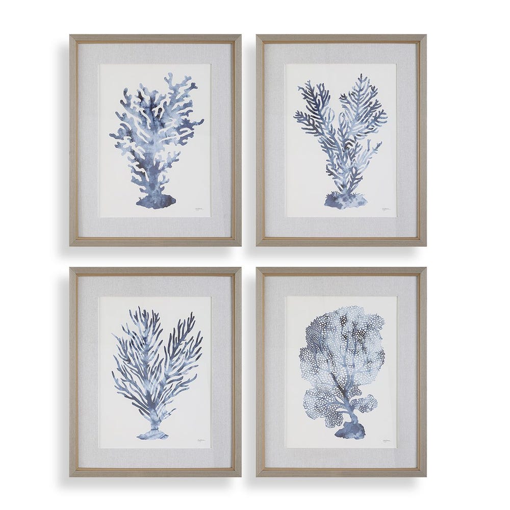 Shibori Coral Framed Prints, Set of 4