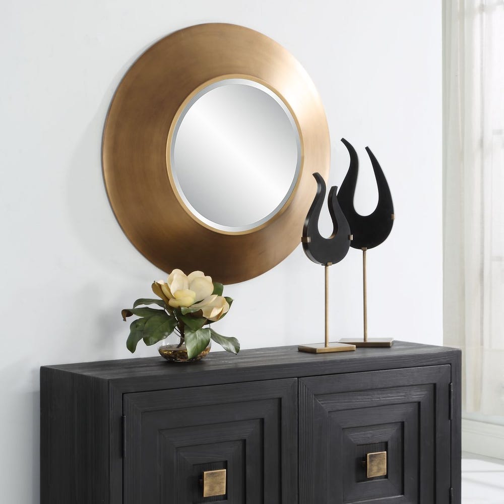 Contessa Wide Gold Round Wall Mirror – Luxury Brushed Metal Statement Mirror