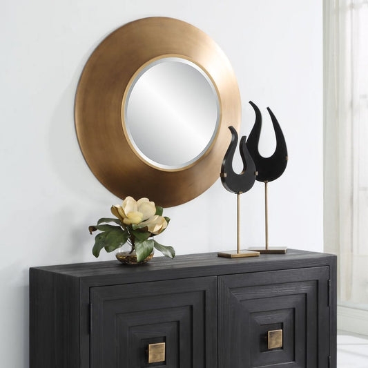 Contessa Wide Gold Round Wall Mirror – Luxury Brushed Metal Statement Mirror