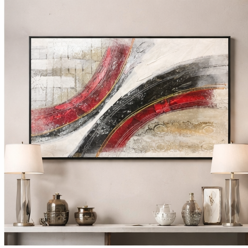Abstract Modern Canvas Wall Art – Red, Black & Neutral Tones