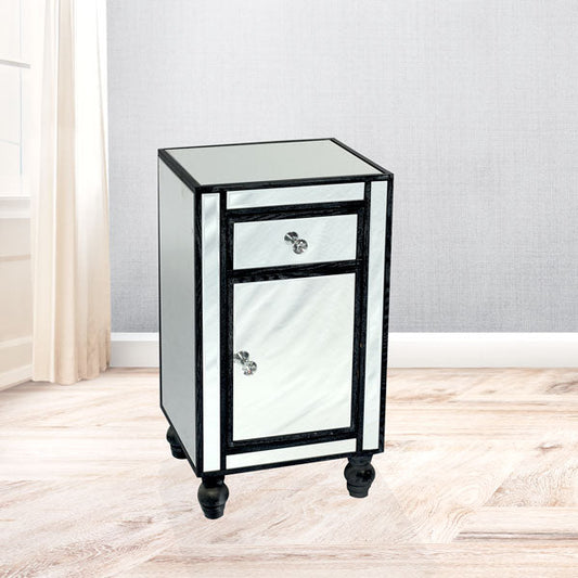Adele BedSide Table with Cupboard Bevelled Glass Style Black Colour