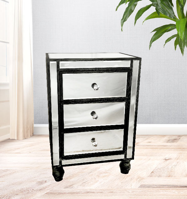 Adele Bedside Table Bevelled Glass Style Black Colour
