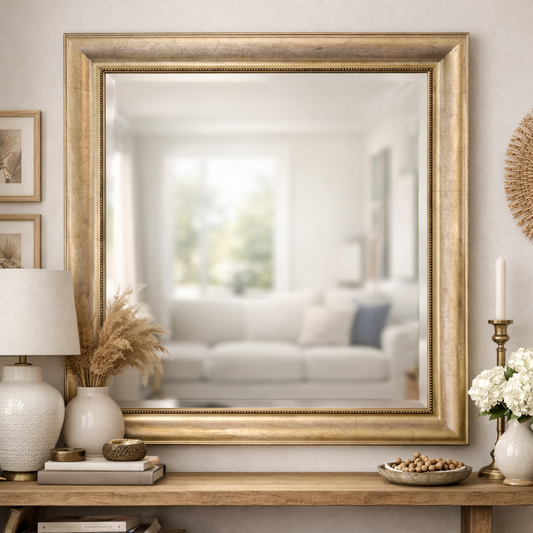 Hand-Finished Wooden Mirror with Black Beaded Detail