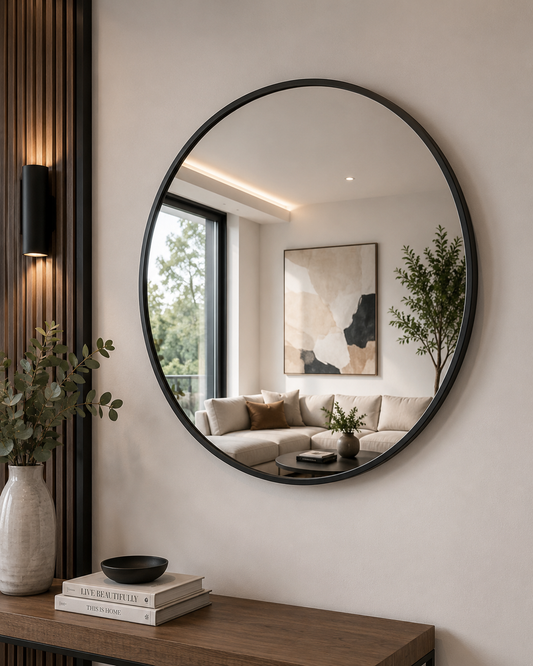 Black Round Metal Mirror