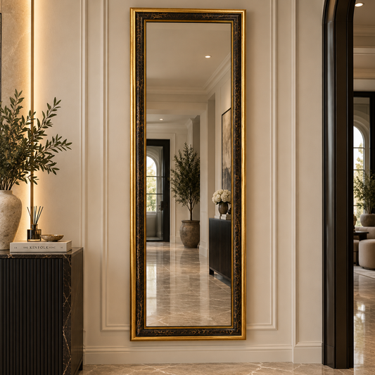 Italian Luxury Black & Gold Full-Length Mirror | Custom Size Available