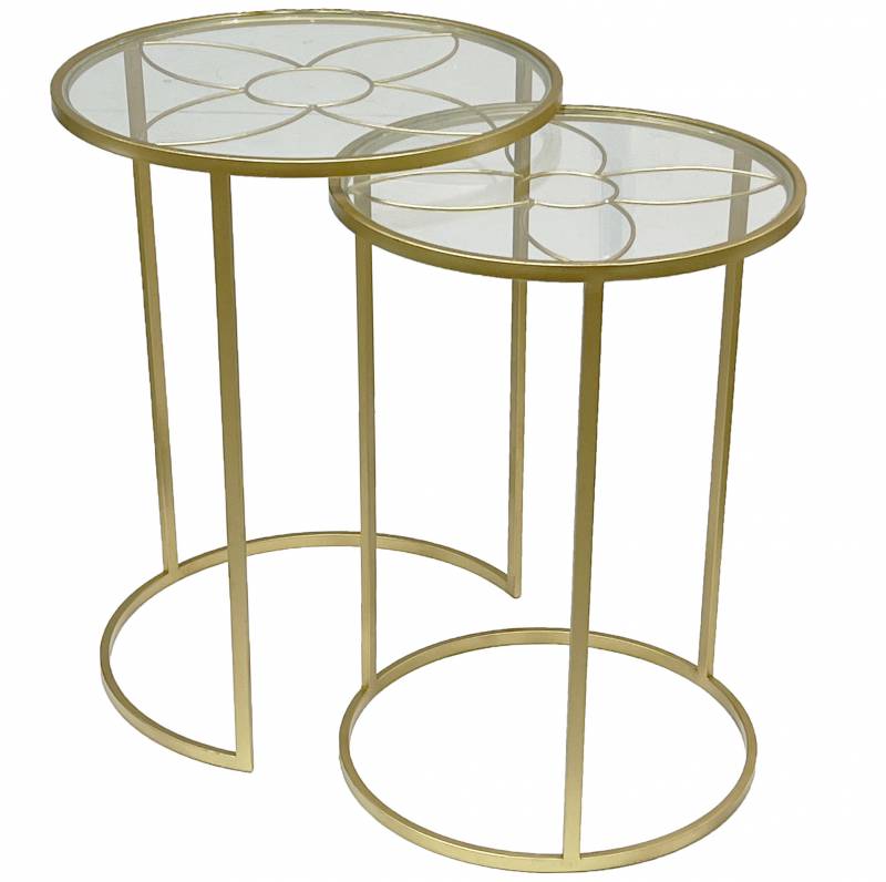 TABLE SET OF 2 WITH GLASS TOP