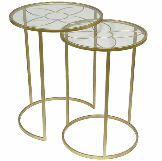 TABLE SET OF 2 WITH GLASS TOP