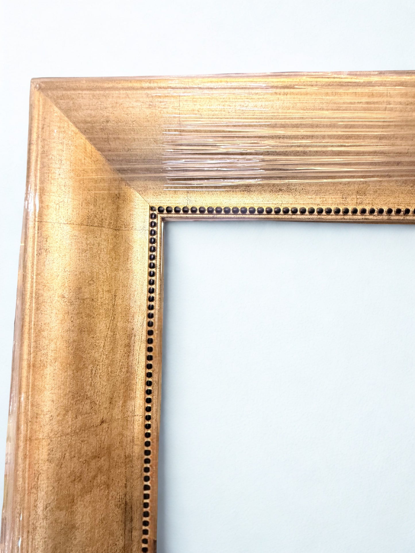 Hand-Finished Wooden Mirror with Black Beaded Detail
