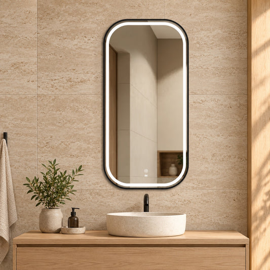 LED Black Metal Frame Square Mirror 900(H) X 450(W)