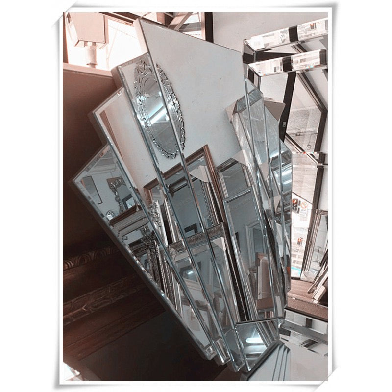 MODERN BEVELED EDGE FRAMELESS FAN ART MIRROR