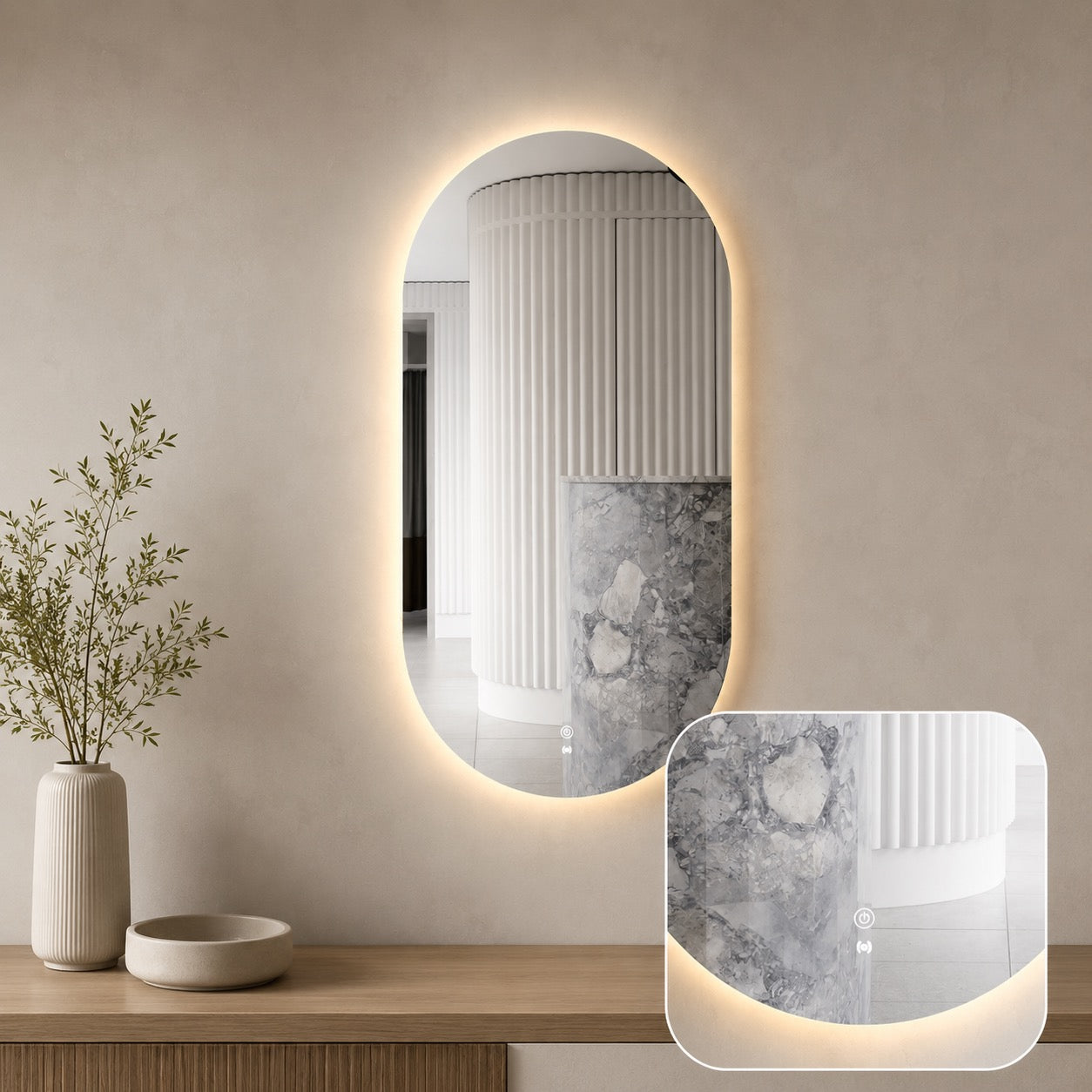 LED Oval Mirror Frameless 900(H) X 450(W)