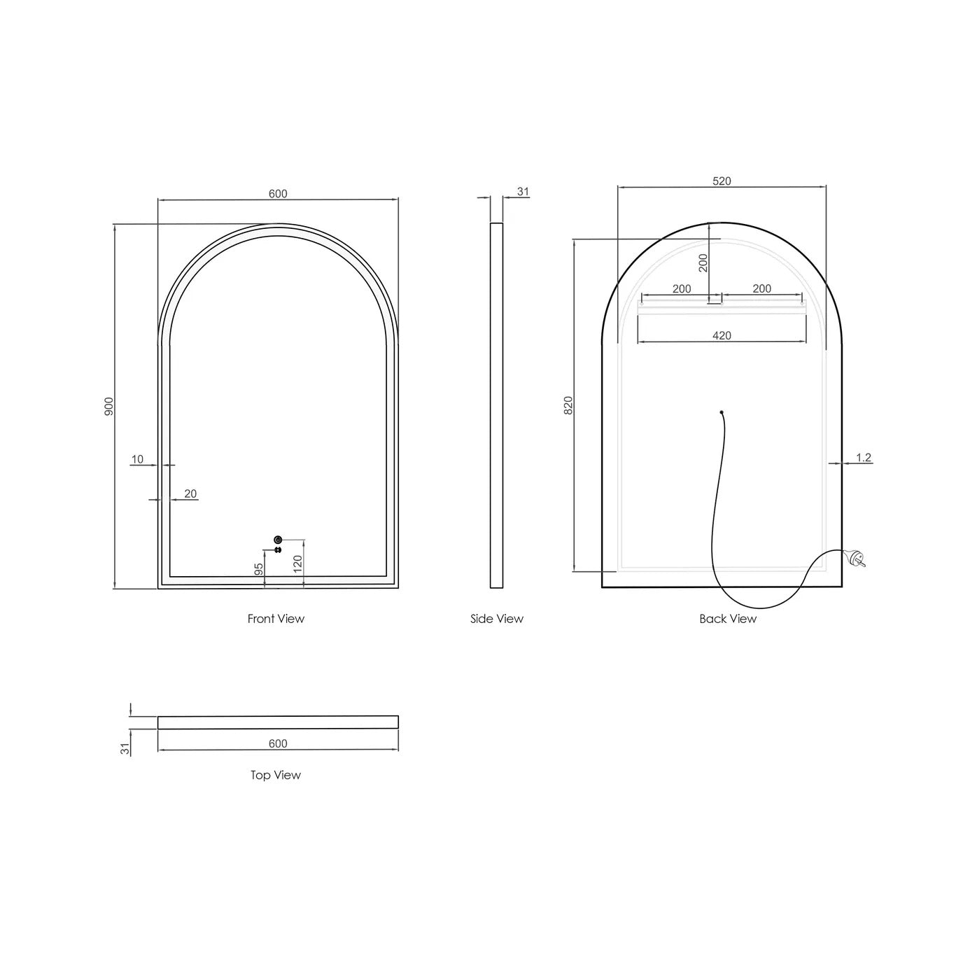 LED 900(H) X 600(W) Gold Metal Frame Mirror