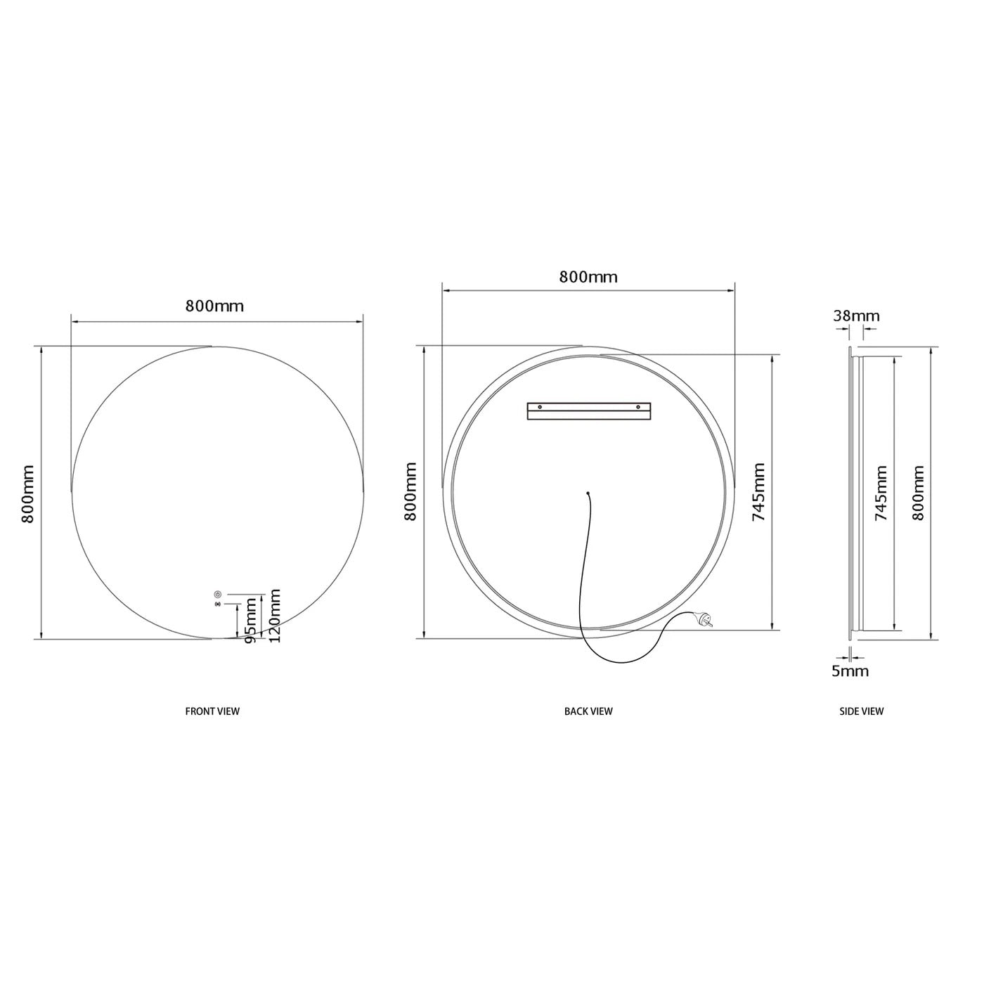 LED Round Frameless Mirror 800MM