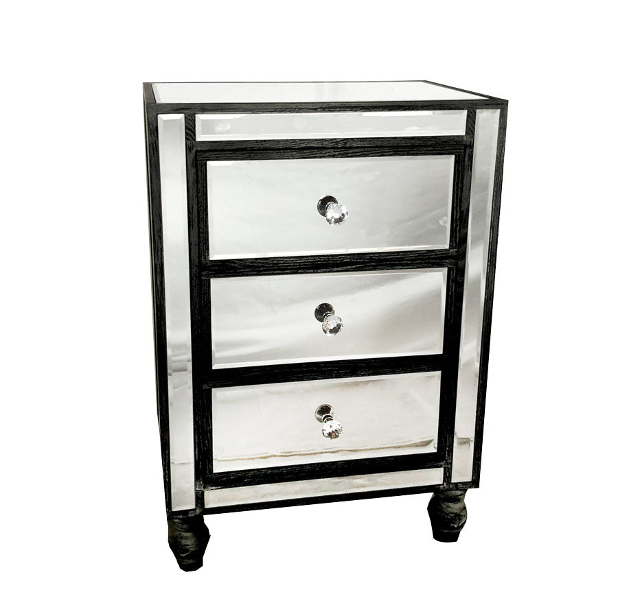 Adele Bedside Table Bevelled Glass Style Black Colour
