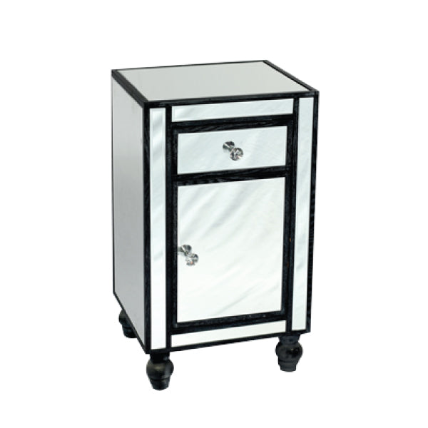 Adele BedSide Table with Cupboard Bevelled Glass Style Black Colour