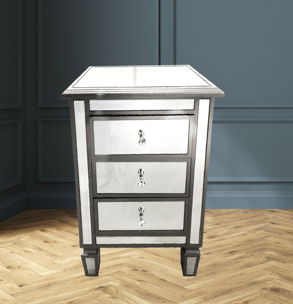 Manhattan Bedside Table Bevelled Glass Style in Silver Colour