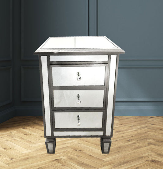 Manhattan Bedside Table Bevelled Glass Style in Silver Colour