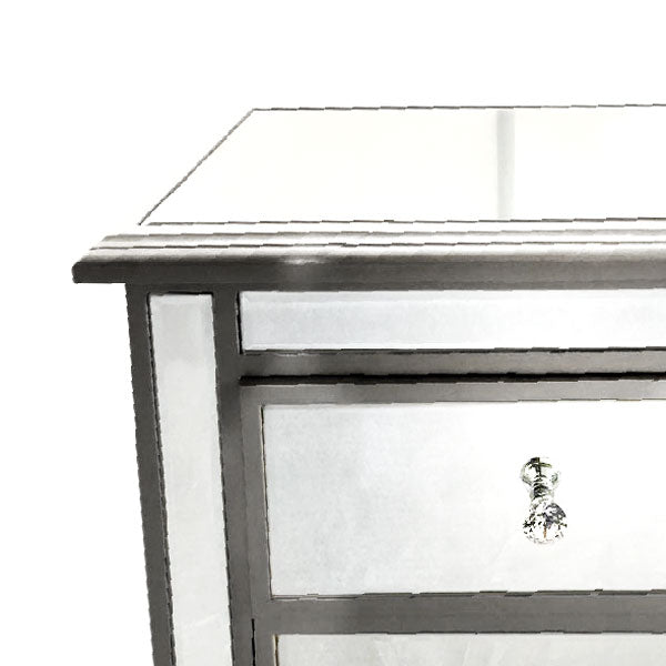 Manhattan Bedside Table Bevelled Glass Style in Silver Colour