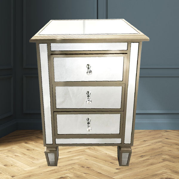 Manhattan Bedside Table Bevelled Glass Style in Champagne Colour